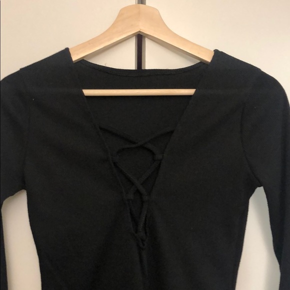 Black cross cross long sleeve bodysuit - Picture 2 of 2